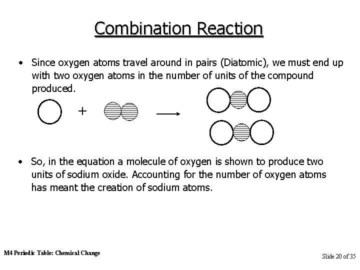 Combination Reaction • Since oxygen atoms travel around in pairs (Diatomic), we must end
