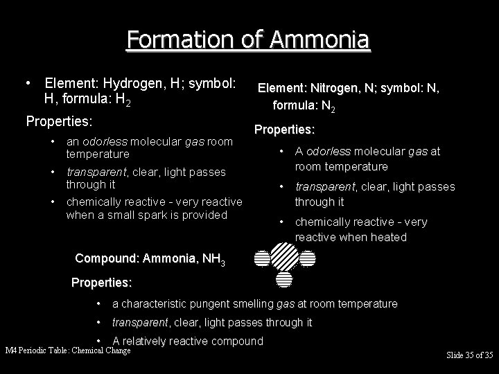 Formation of Ammonia • Element: Hydrogen, H; symbol: H, formula: H 2 Properties: •