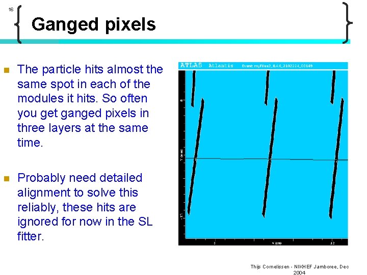 16 Ganged pixels n The particle hits almost the same spot in each of