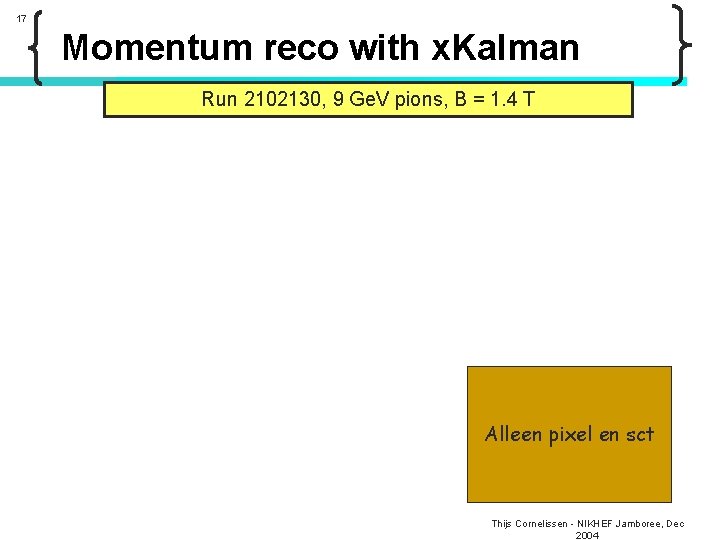 17 Momentum reco with x. Kalman Run 2102130, 9 Ge. V pions, B =