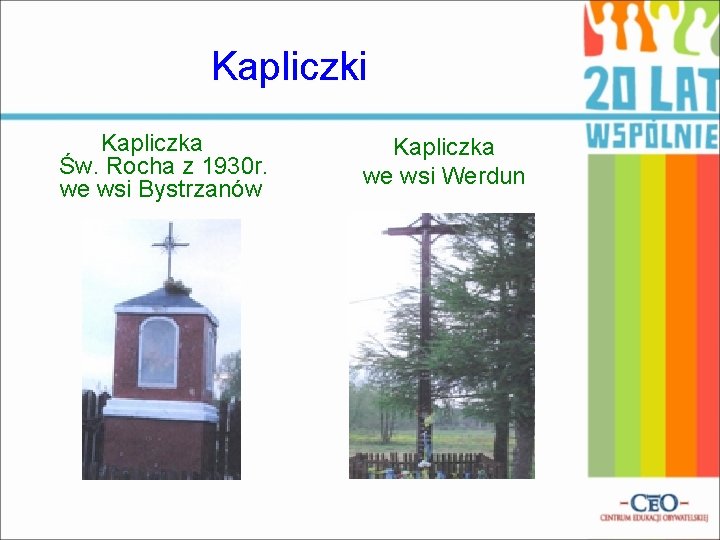 Kapliczki Kapliczka Św. Rocha z 1930 r. we wsi Bystrzanów Kapliczka we wsi Werdun