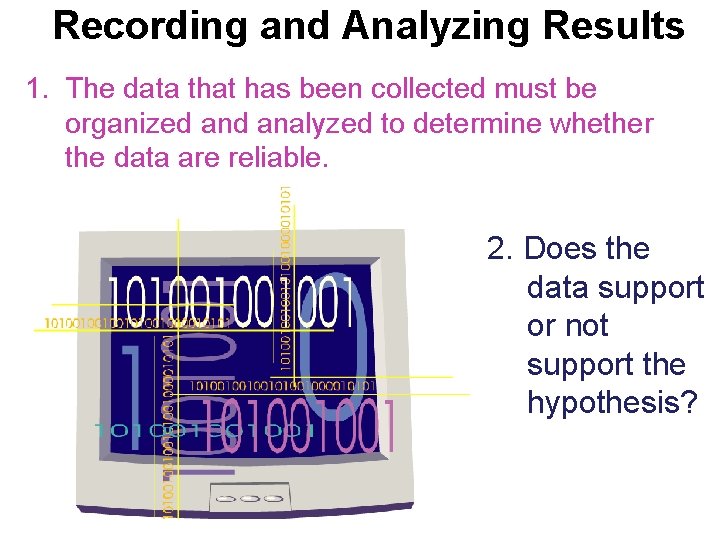  Recording and Analyzing Results 1. The data that has been collected must be