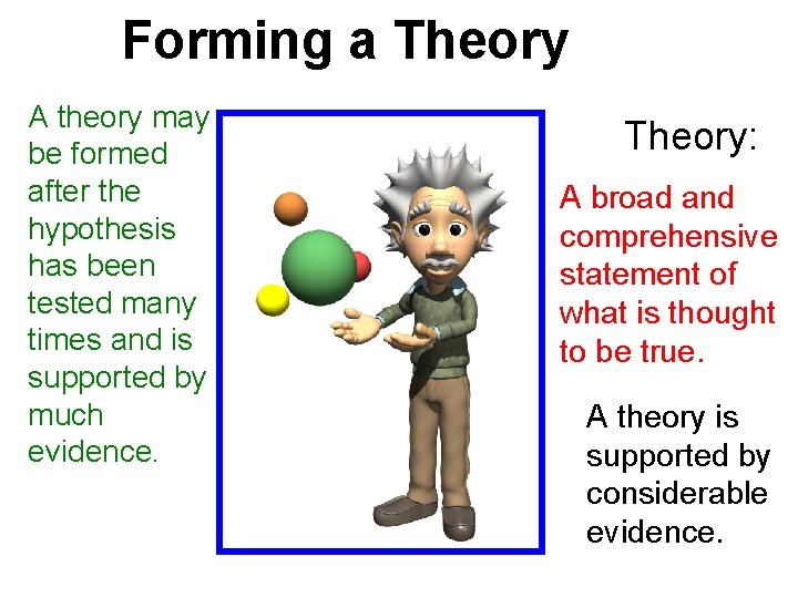 Forming a Theory A theory may be formed after the hypothesis has been tested