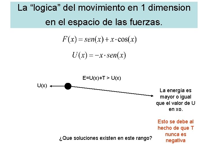 La “logica” del movimiento en 1 dimension en el espacio de las fuerzas. E=U(x)+T