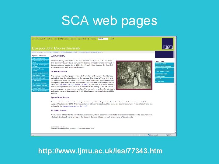 SCA web pages http: //www. ljmu. ac. uk/lea/77343. htm 