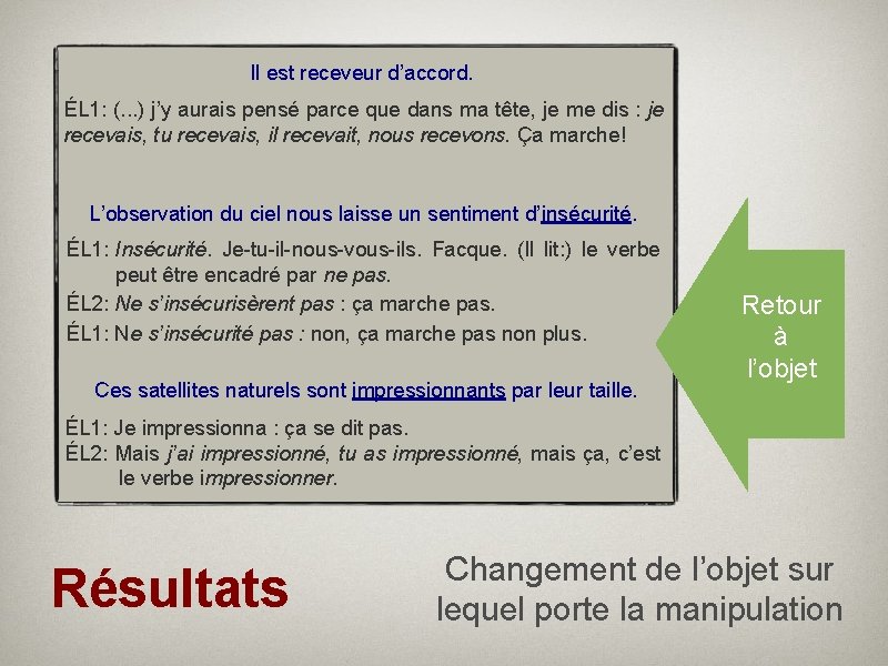 Il est receveur d’accord. ÉL 1: (. . . ) j’y aurais pensé parce