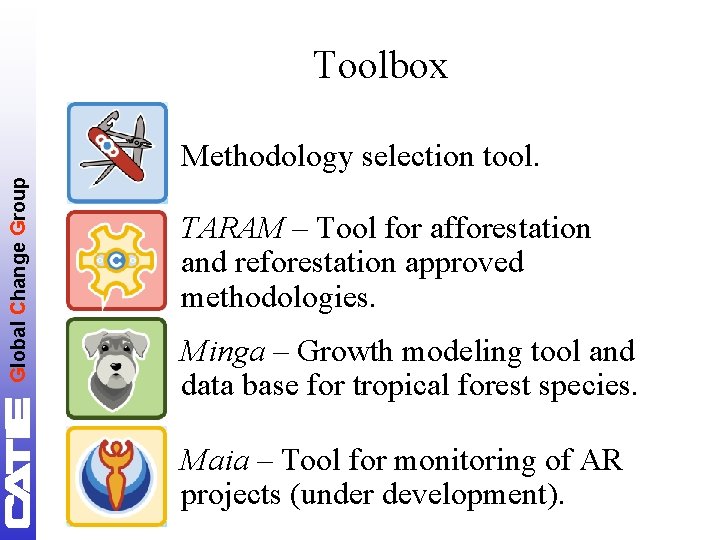 Toolbox Global Change Group Methodology selection tool. TARAM – Tool for afforestation and reforestation