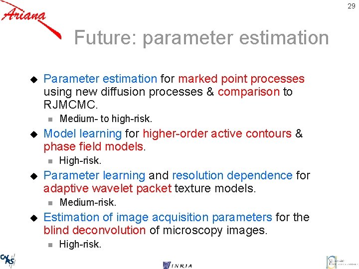 29 Future: parameter estimation u Parameter estimation for marked point processes using new diffusion