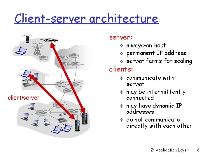 Client-server architecture server: v v v always-on host permanent IP address server farms for