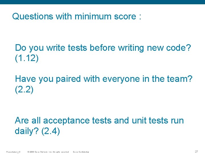 Questions with minimum score : Do you write tests before writing new code? (1.