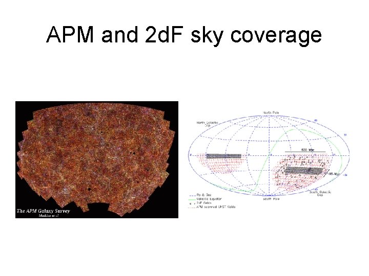 APM and 2 d. F sky coverage 