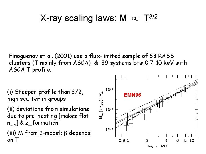 X-ray scaling laws: M T 3/2 Finoguenov et al. (2001) use a flux-limited sample
