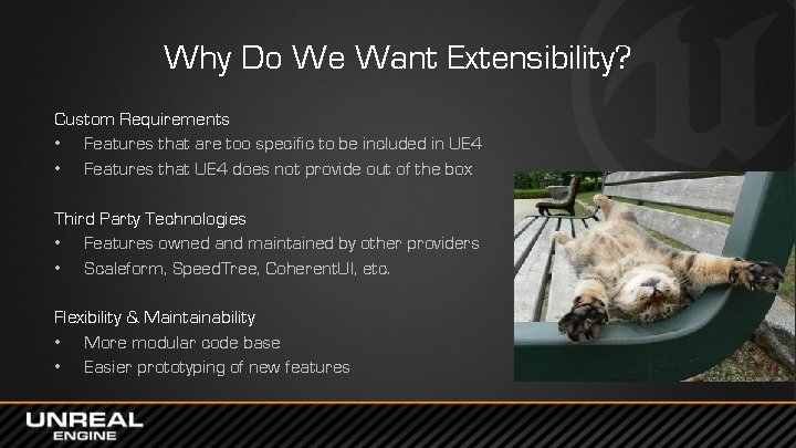 Why Do We Want Extensibility? Custom Requirements • Features that are too specific to