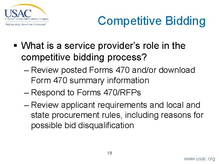 Competitive Bidding § What is a service provider’s role in the competitive bidding process?