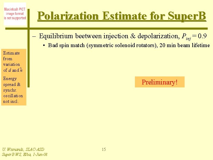 Polarization Estimate for Super. B – Equilibrium beetween injection & depolarization, Pinj = 0.