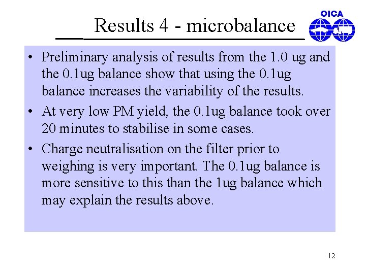 Results 4 - microbalance • Preliminary analysis of results from the 1. 0 ug