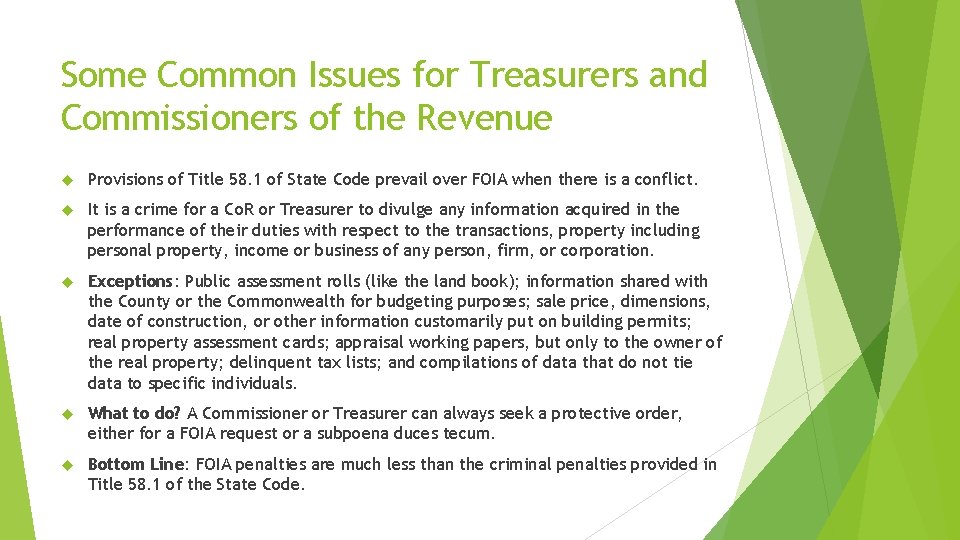 Some Common Issues for Treasurers and Commissioners of the Revenue Provisions of Title 58.