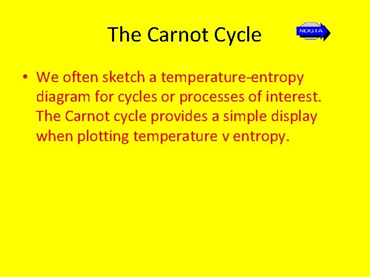 The Carnot Cycle • We often sketch a temperature-entropy diagram for cycles or processes