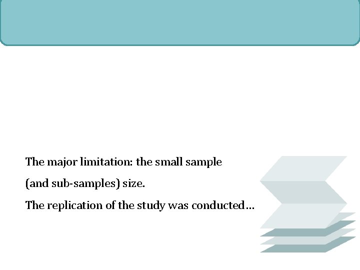 The major limitation: the small sample (and sub-samples) size. The replication of the study