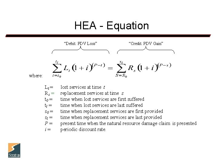 HEA - Equation “Debit: PDV Loss” “Credit: PDV Gain” where: Lt = Rs =