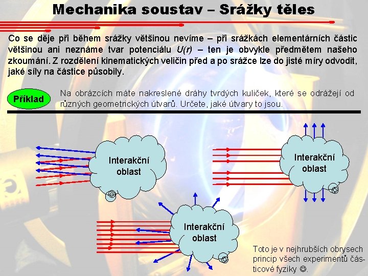 Mechanika soustav – Srážky těles Co se děje při během srážky většinou nevíme –