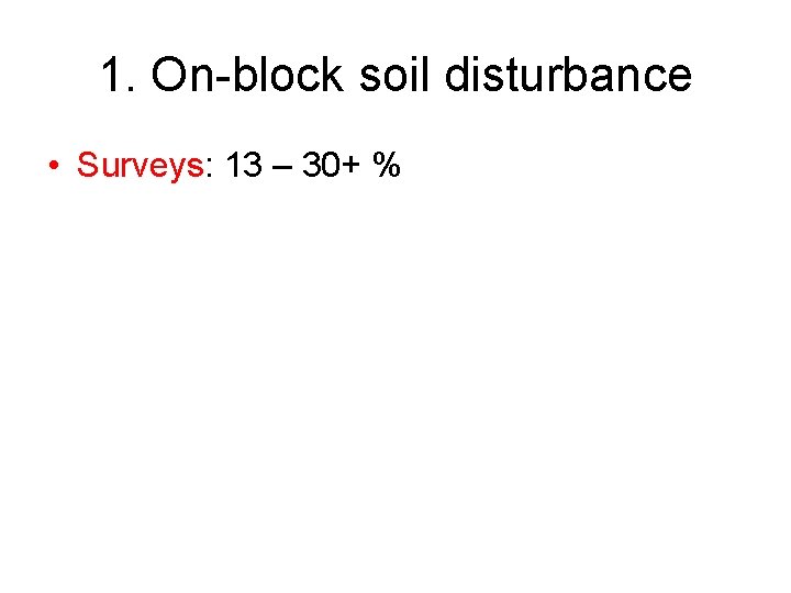 1. On-block soil disturbance • Surveys: 13 – 30+ % 