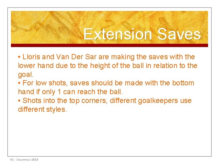 Extension Saves • Lloris and Van Der Sar are making the saves with the