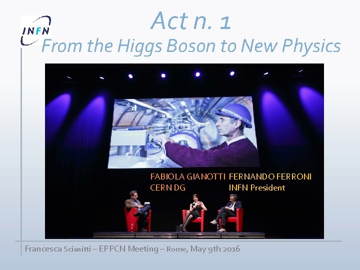 Act n. 1 From the Higgs Boson to New Physics FABIOLA GIANOTTI FERNANDO FERRONI