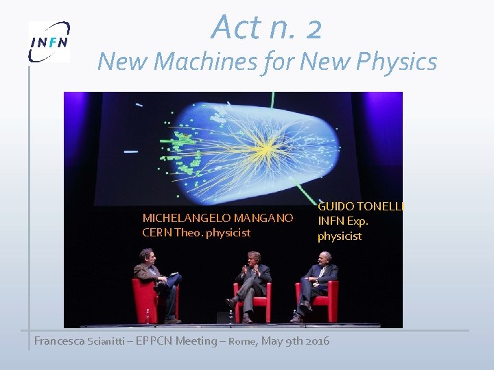 Act n. 2 New Machines for New Physics MICHELANGELO MANGANO CERN Theo. physicist GUIDO