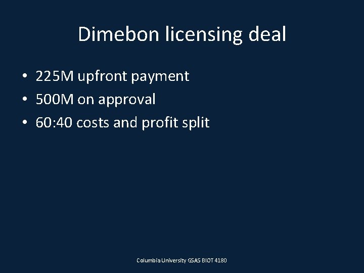 Dimebon licensing deal • 225 M upfront payment • 500 M on approval •