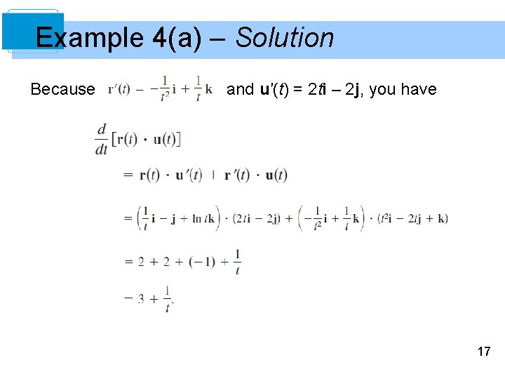 Example 4(a) – Solution Because and u′(t) = 2 ti – 2 j, you