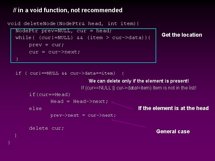 // in a void function, not recommended void delete. Node(Node. Ptr& head, int item){