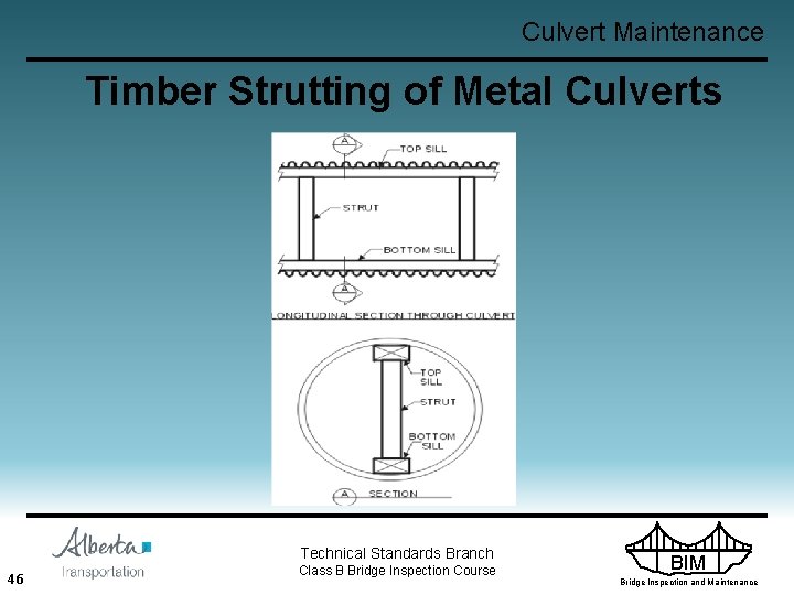 Culvert Maintenance Timber Strutting of Metal Culverts Technical Standards Branch 46 Class B Bridge