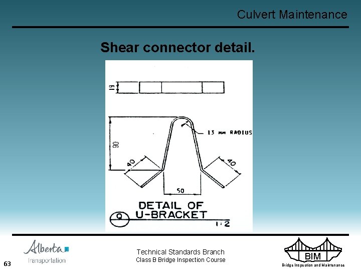 Culvert Maintenance Shear connector detail. Technical Standards Branch 63 Class B Bridge Inspection Course