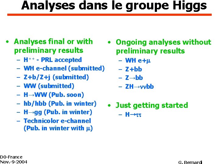 Analyses Dans Le Groupe Higgs Analyses Final Or