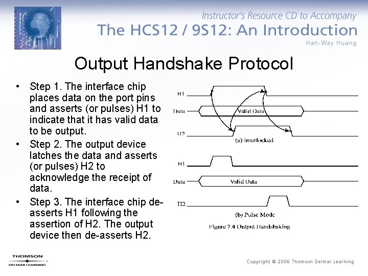 Output Handshake Protocol • Step 1. The interface chip places data on the port