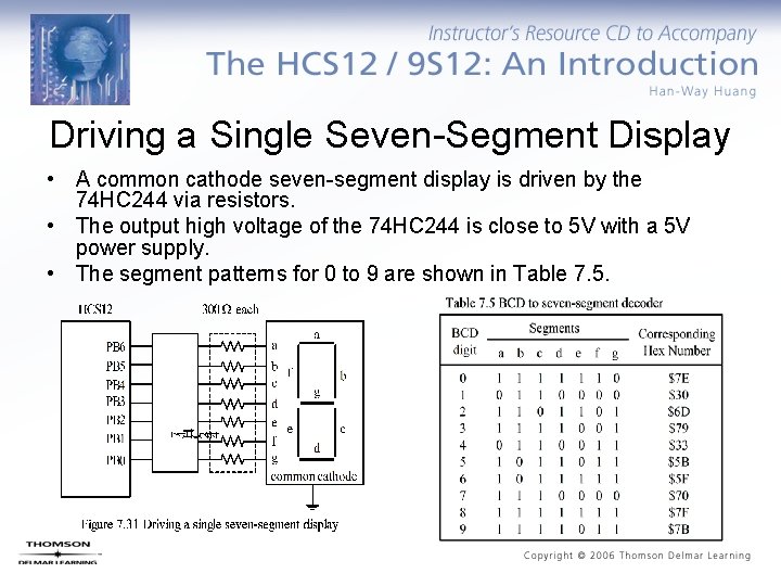 Driving a Single Seven-Segment Display • A common cathode seven-segment display is driven by