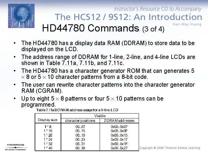 HD 44780 Commands (3 of 4) • The HD 44780 has a display data