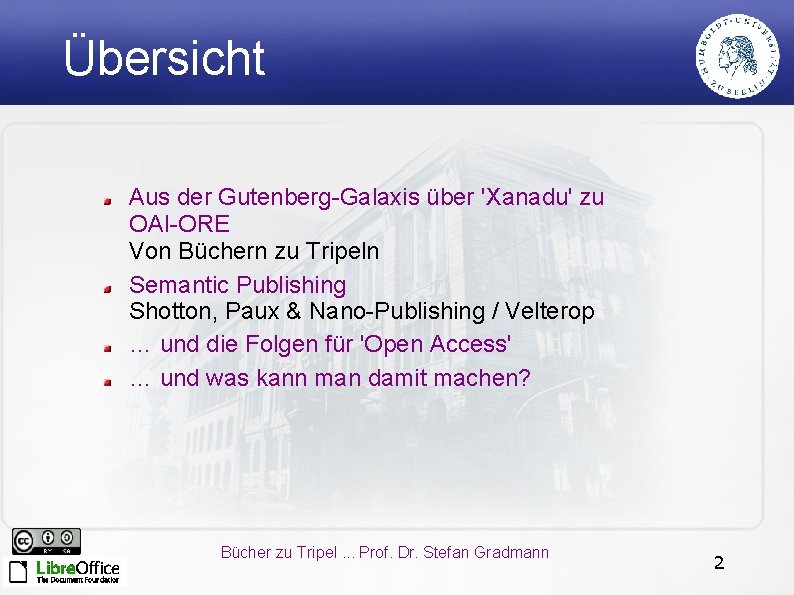 Übersicht Aus der Gutenberg-Galaxis über 'Xanadu' zu OAI-ORE Von Büchern zu Tripeln Semantic Publishing