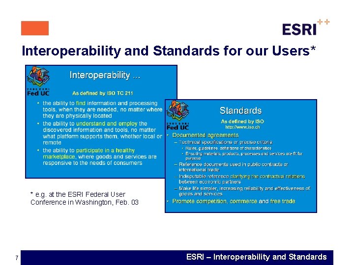 Interoperability and Standards for our Users* * e. g. at the ESRI Federal User