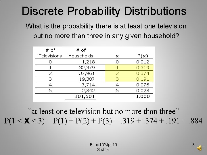 Discrete Probability Distributions What is the probability there is at least one television but