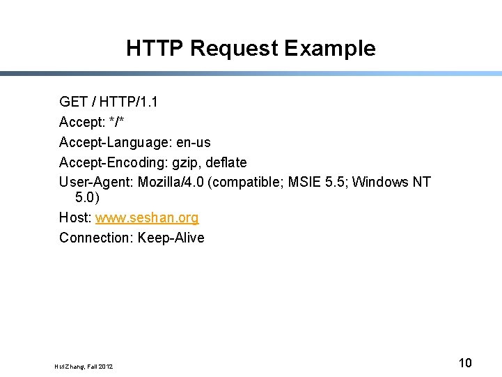 HTTP Request Example GET / HTTP/1. 1 Accept: */* Accept-Language: en-us Accept-Encoding: gzip, deflate