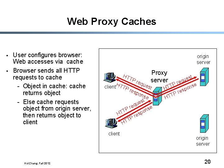 Web Proxy Caches § § User configures browser: Web accesses via cache Browser sends