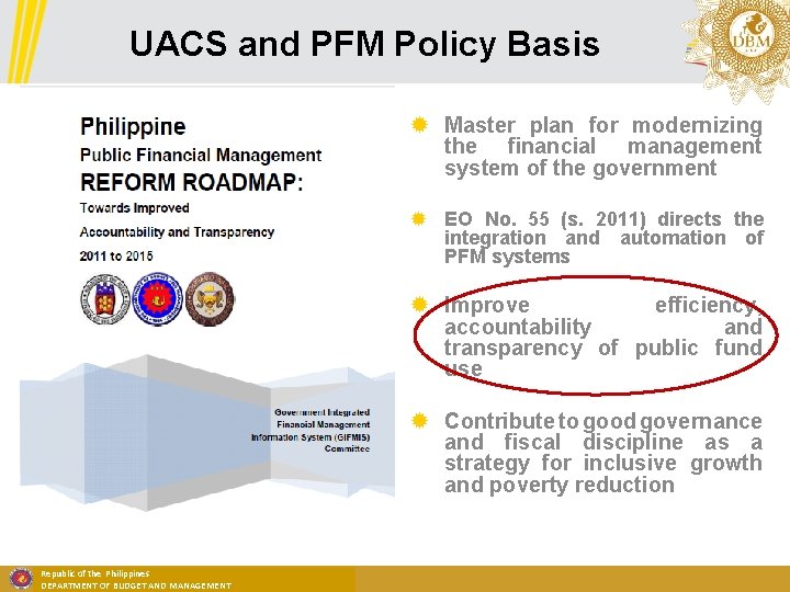 UACS and PFM Policy Basis ® Master plan for modernizing the financial management system