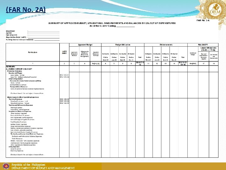 (FAR No. 2 A) Republic of the Philippines DEPARTMENT OF BUDGET AND MANAGEMENT 