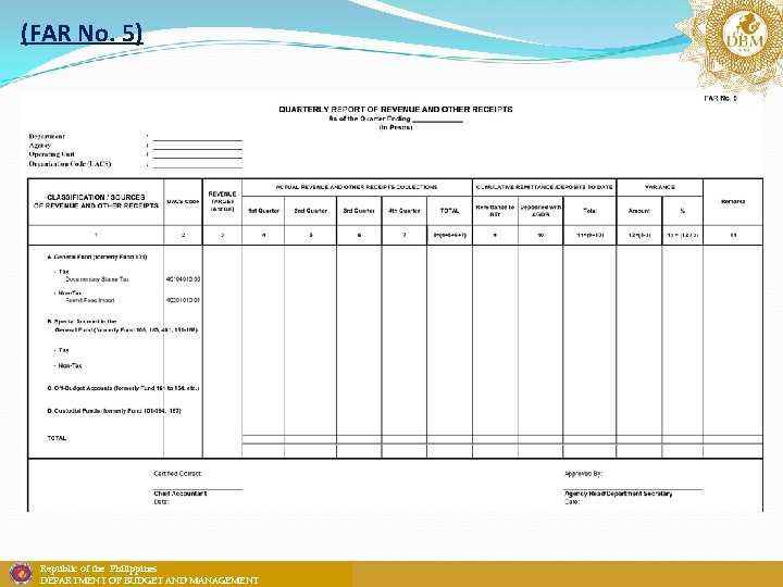 (FAR No. 5) Republic of the Philippines DEPARTMENT OF BUDGET AND MANAGEMENT 