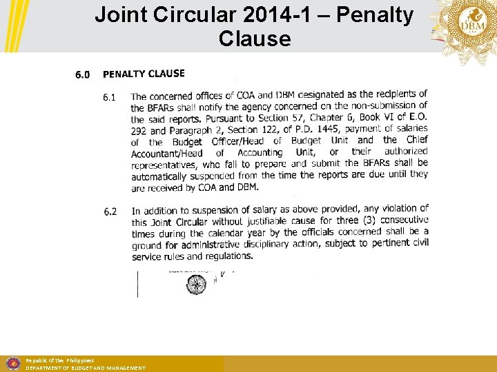 Joint Circular 2014 -1 – Penalty Clause Republic of the Philippines DEPARTMENT OF BUDGET