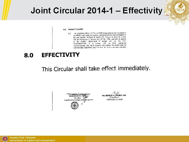 Joint Circular 2014 -1 – Effectivity Republic of the Philippines DEPARTMENT OF BUDGET AND