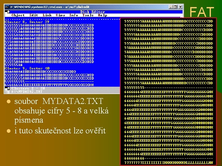 FAT l l soubor MYDATA 2. TXT obsahuje cifry 5 - 8 a velká