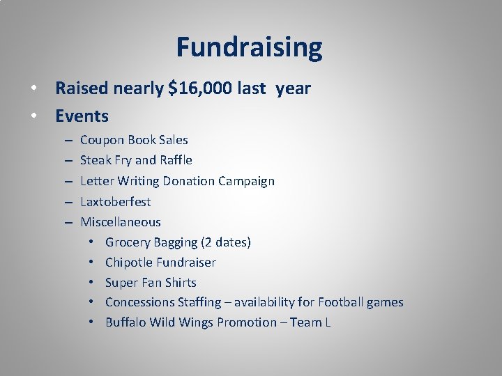 Fundraising • Raised nearly $16, 000 last year • Events – – – Coupon